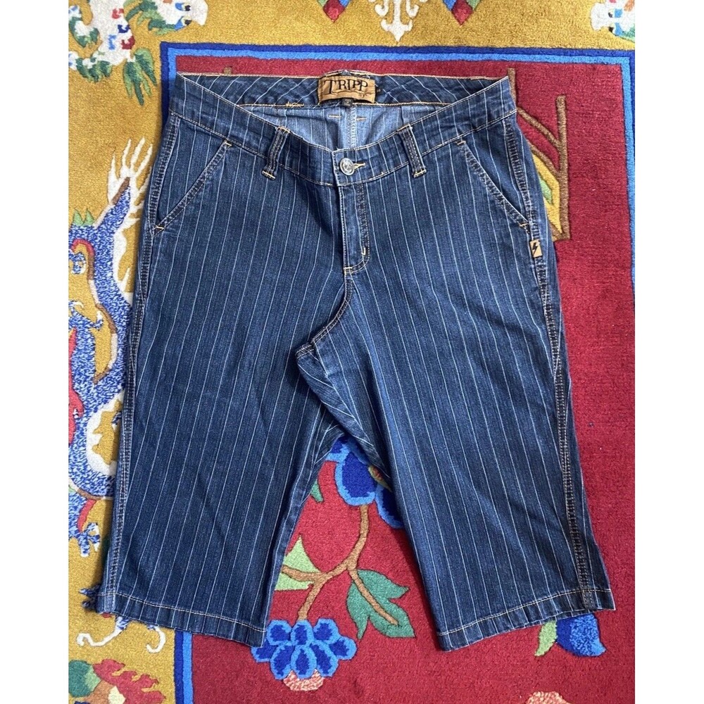 Tripp NYC Pinstripe Jean Shorts Sz 14 Daang Goodman Mall Goth Y2K Steampunk